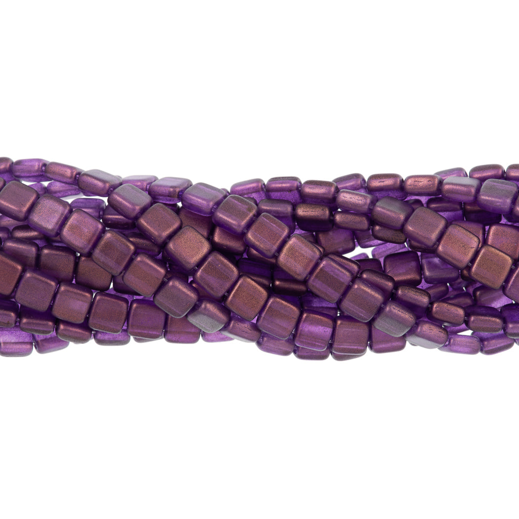 50 CzechMates 6mm Two Hole Tile Beads Halo Tyrian (29262)