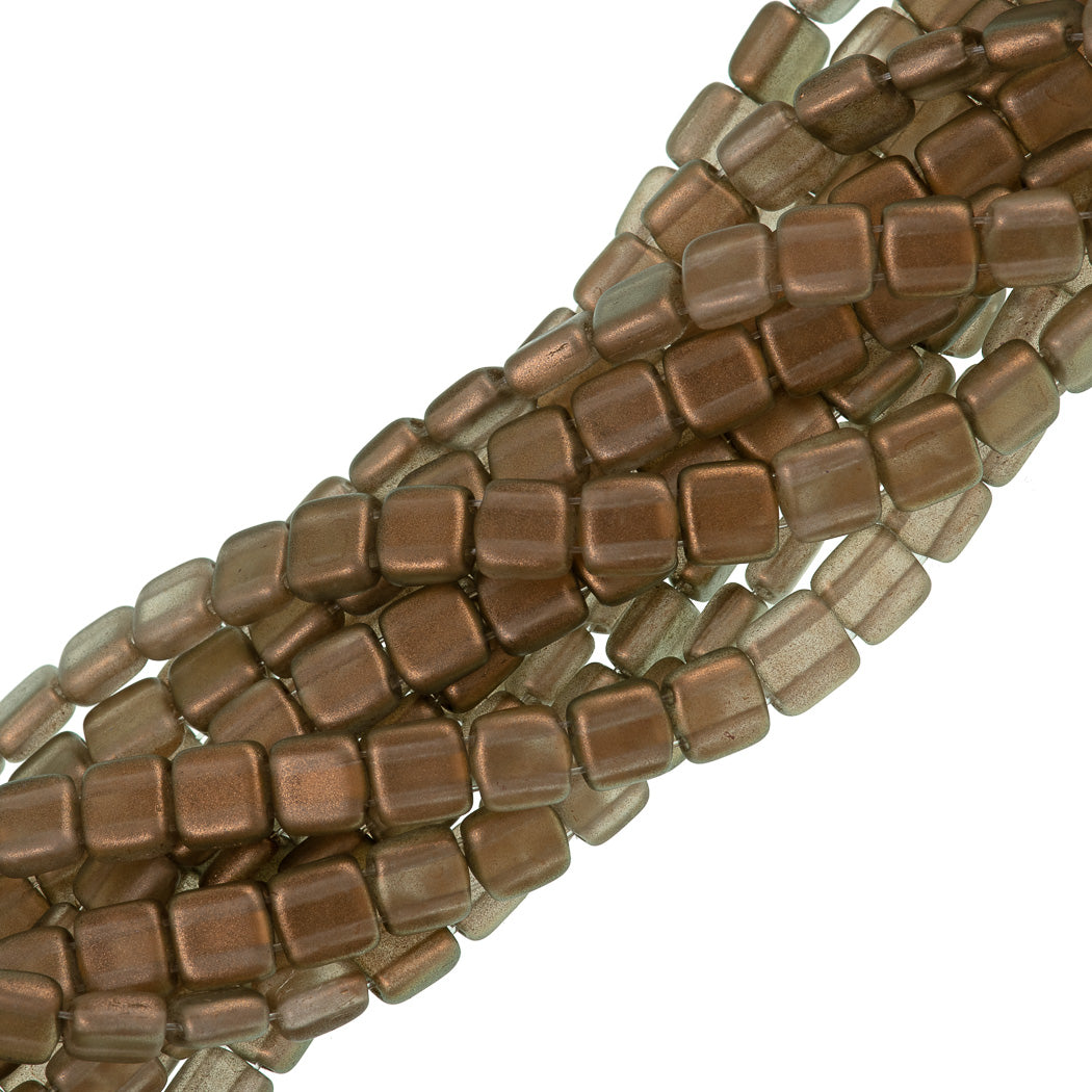 50 CzechMates 6mm Two Hole Tile Beads Halo Linen (29270)