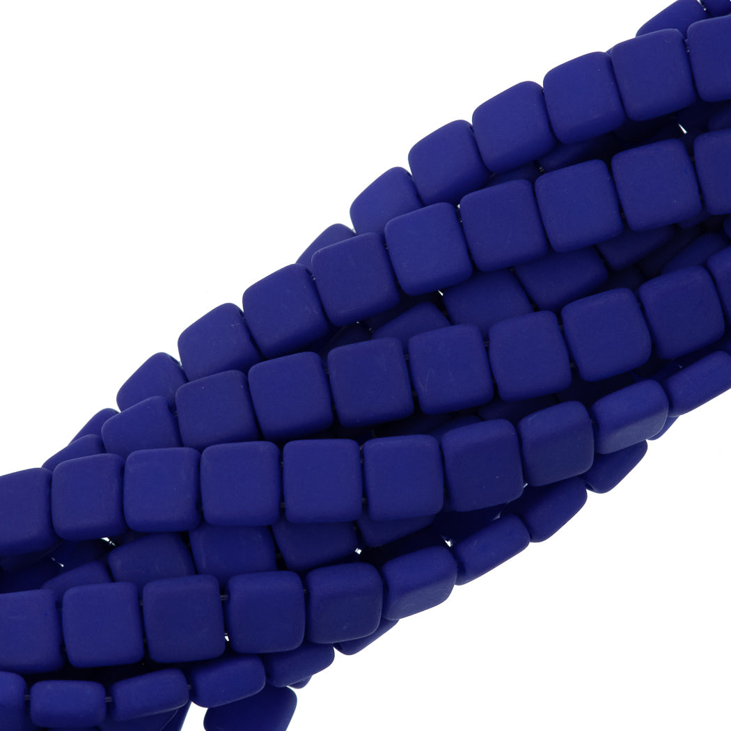 50 CzechMates 6mm Two Hole Tile Beads Neon Blue (25126)