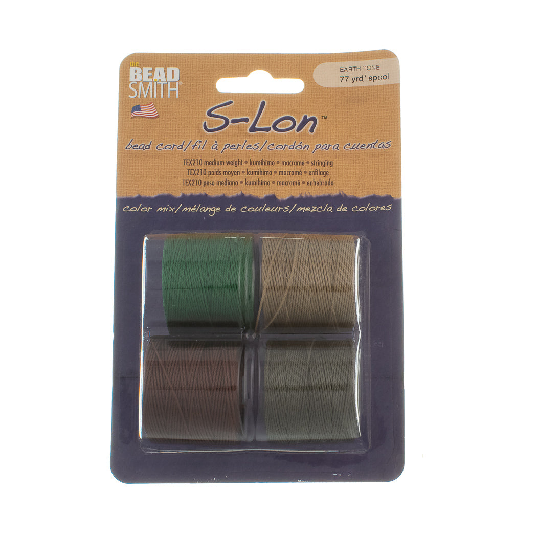 Earth Tone 4pc Mix S-Lon Bead Cord Mix 77 Yard Spool .5mm TEX 210