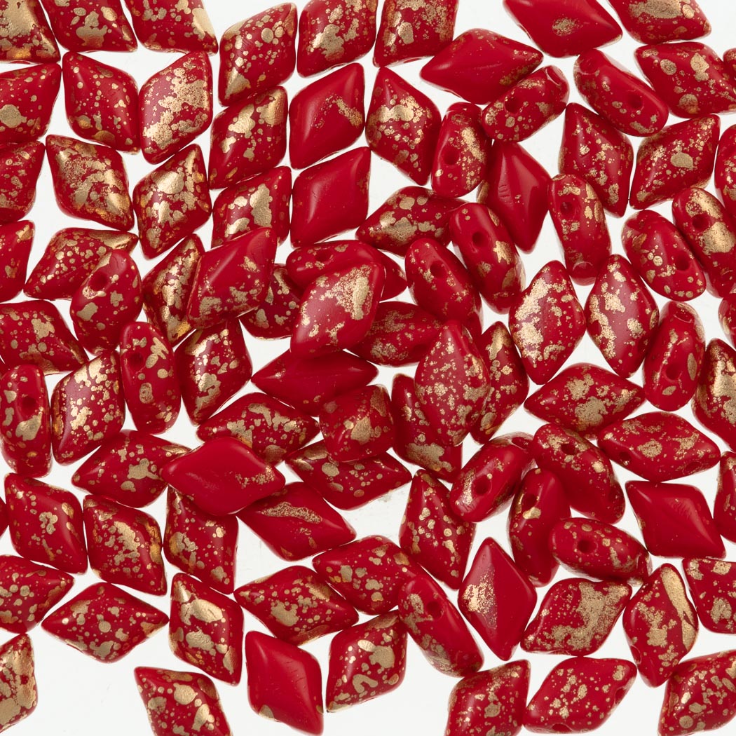 Gemduo Bead 8x5mm Gold Splash Red Opaque 2-Inch Tube (93200GSP)