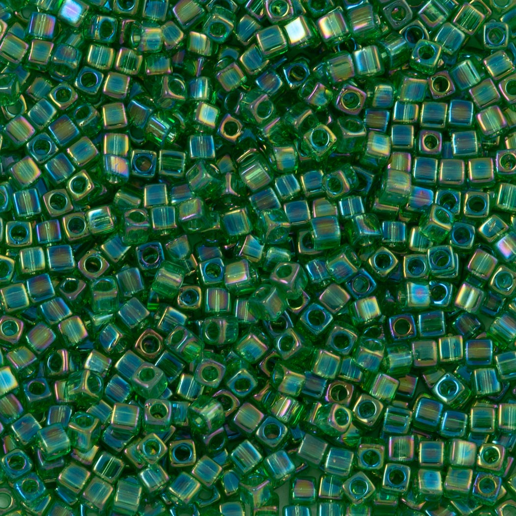 Miyuki 1.8mm Cube Seed Bead Transparent Green AB 8g Tube (179)