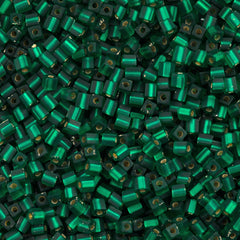 Miyuki 3mm Cube Seed Bead Matte Silver Lined Emerald 10g (17F)