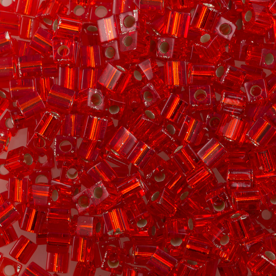 Miyuki 4mm Cube Seed Bead Silver Lined Red 10g (10)