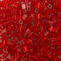 Miyuki 4mm Cube Seed Bead Silver Lined Red 19g Tube (10)