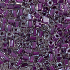 Miyuki 4mm Cube Seed Bead Inside Color Lined Dark Violet 19g Tube (243)