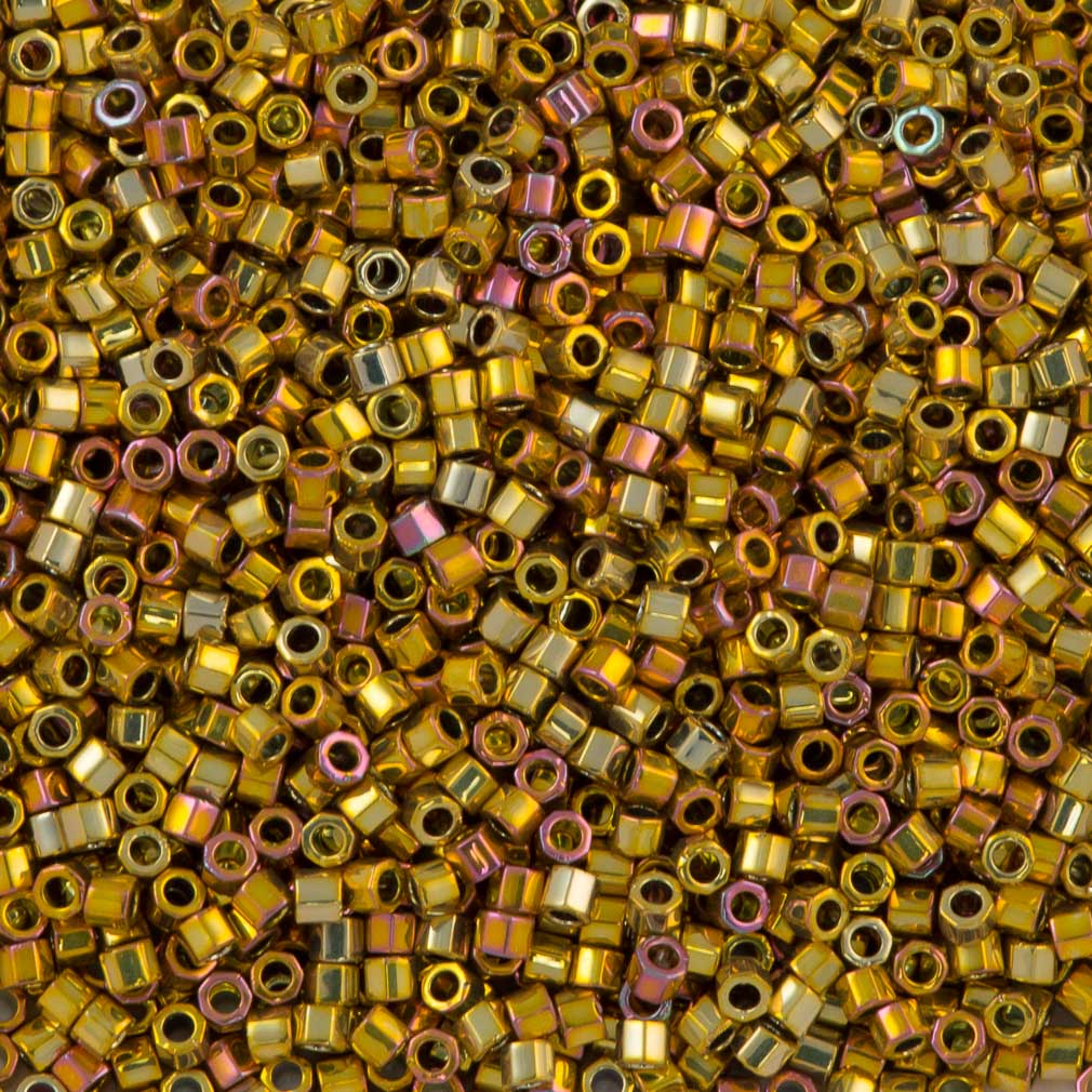 Miyuki Hex Cut Delica Seed Bead 11/0 24kt Gold Plated Rose AB 7g Tube DBC501