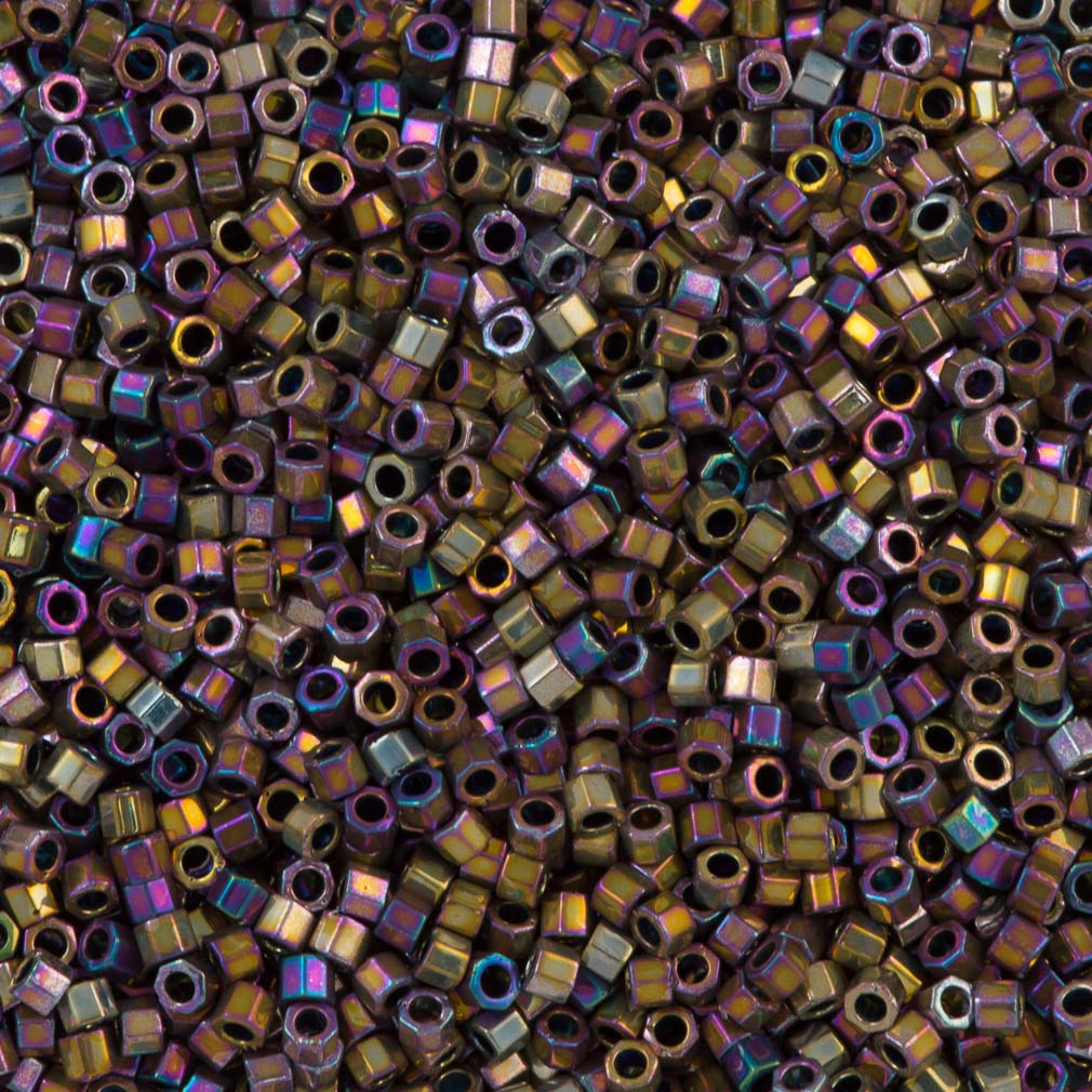 Miyuki Hex Cut Delica Seed Bead 11/0 Palladium Plated Spectrum Gold AB 7g Tube DBC541