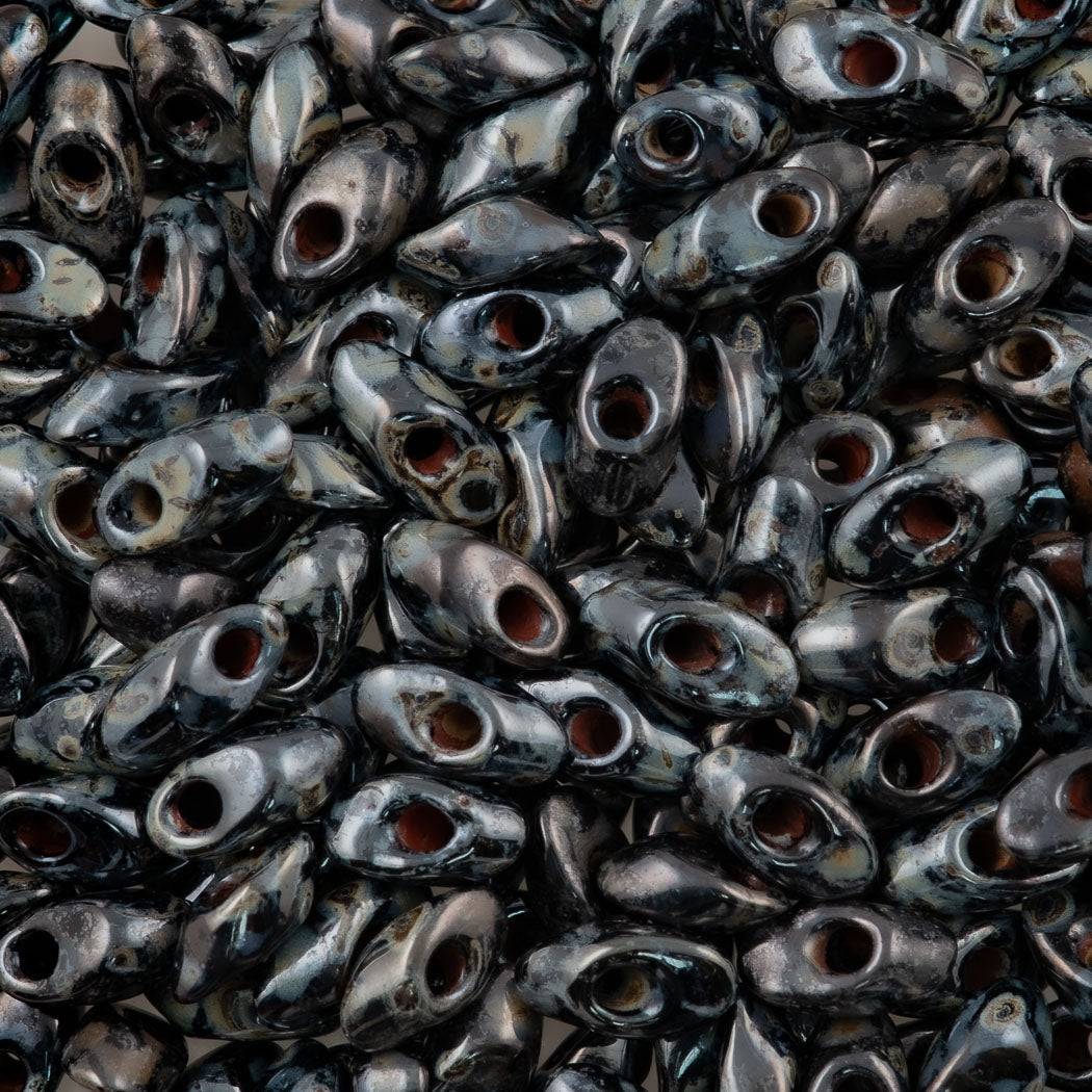 Miyuki Long Magatama Seed Bead Smoky Black Picasso Luster 8g Tube (4511L)