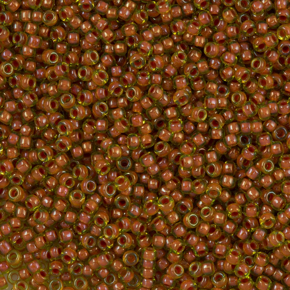 50g Miyuki Round Seed Bead 11/0 Salmon Lined Peridot (345)