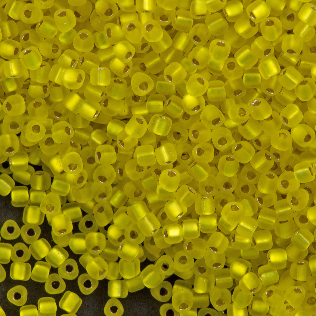 Miyuki Triangle Seed Bead 10/0 Matte Silver Lined Yellow 10g Tube (6F)