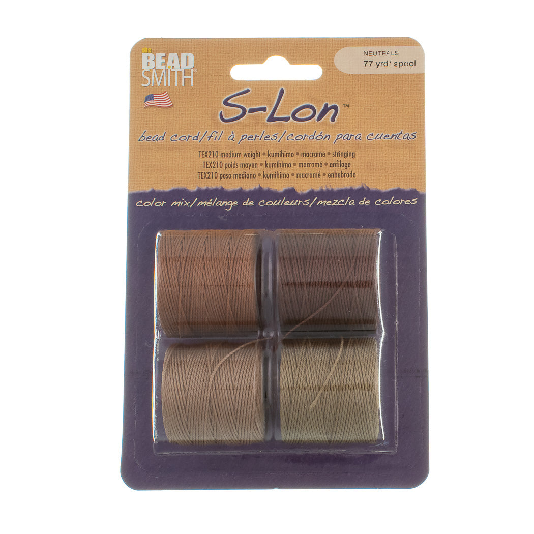 Neutrals 4pc Mix S-Lon Bead Cord Mix 77 Yard Spool .5mm TEX 210