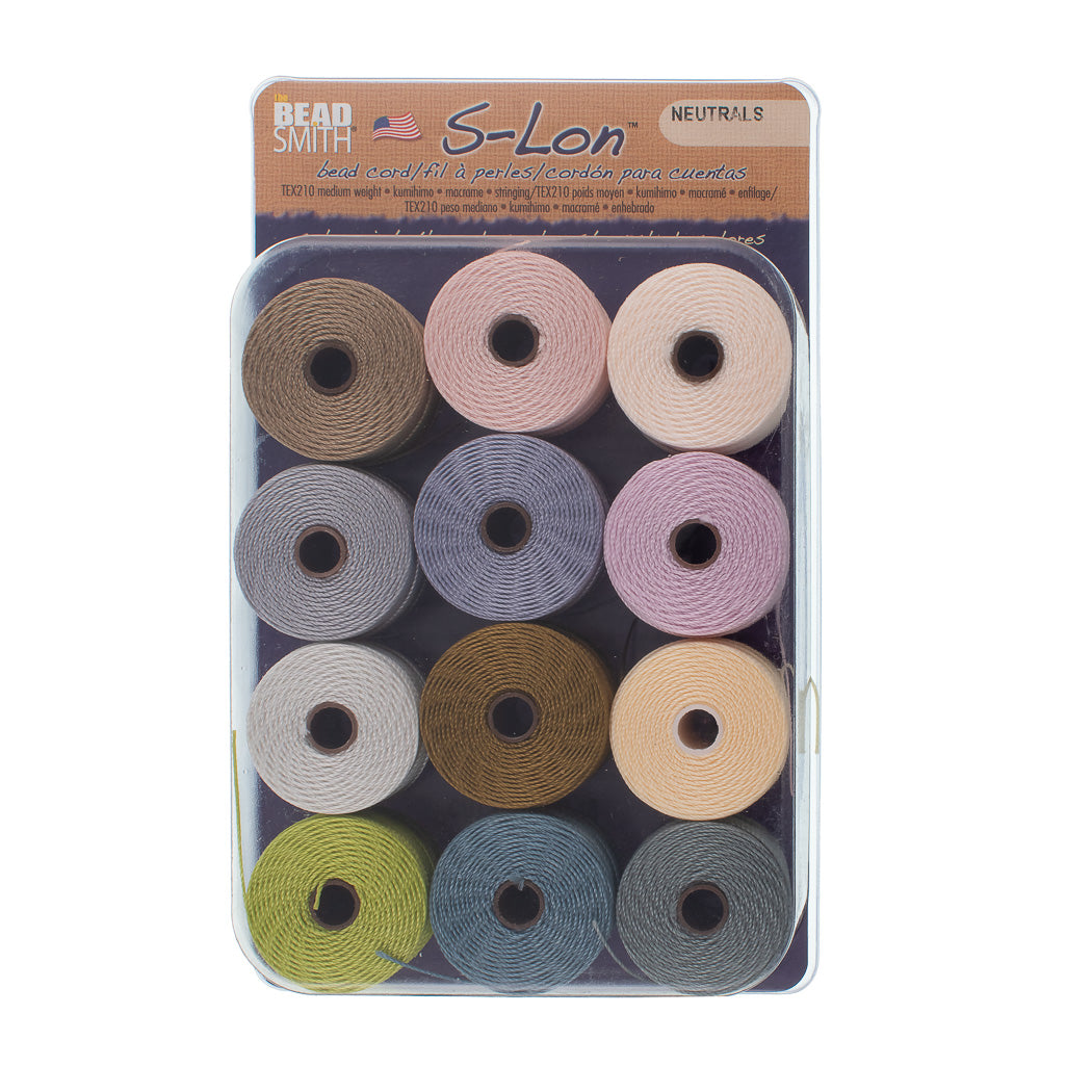 Neutrals 12pc Mix S-Lon Bead Cord Mix 77 Yard Spool .5mm TEX 210
