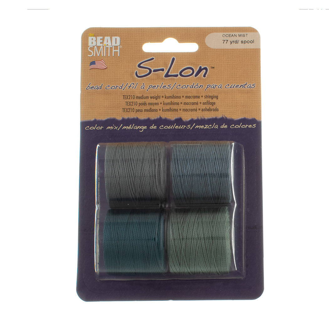 Ocean Mist 4pc Mix S-Lon Bead Cord Mix 77 Yard Spool .5mm TEX 210