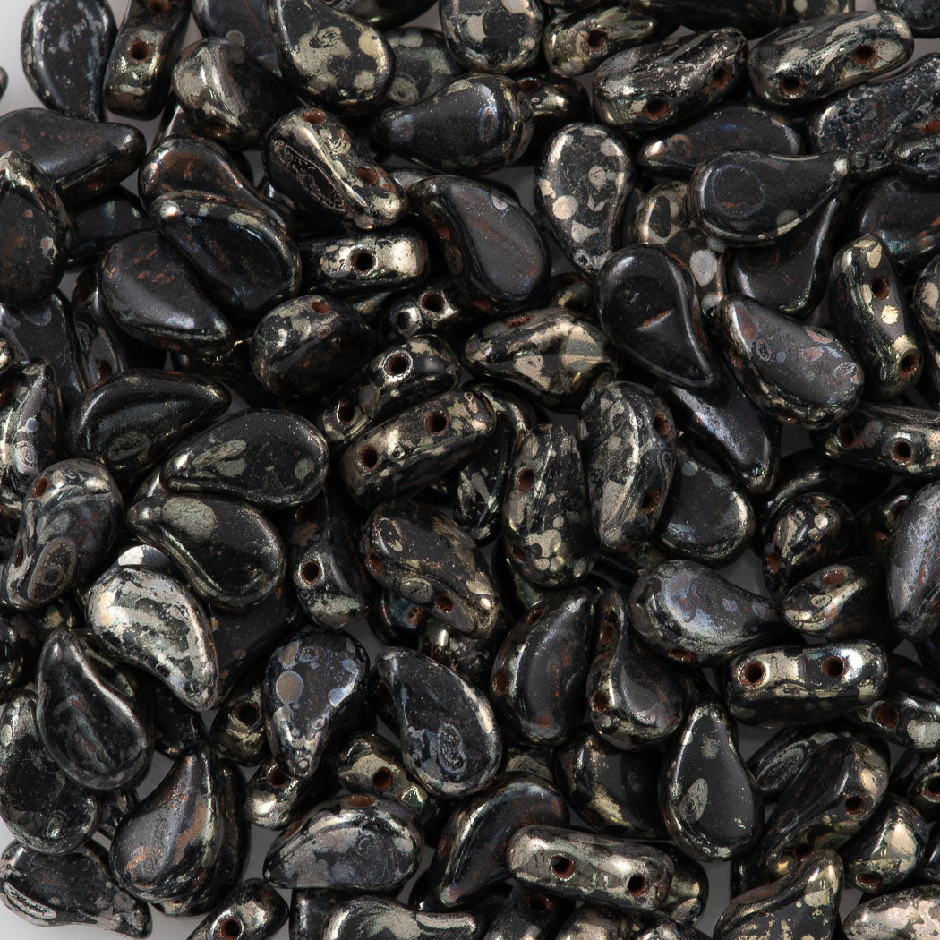 Paisley Duo 8x5mm Two Hole Bead Jet Picasso (23980T)