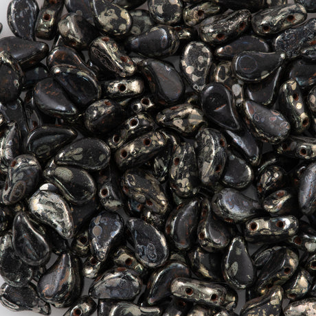 Paisley Duo 8x5mm Two Hole Bead Jet Picasso (23980T)