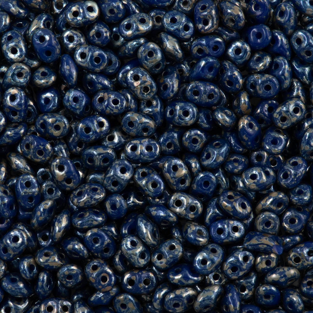 Super Duo 2x5mm Two Hole Beads Opaque Blue Picasso 22g Tube (33050T)