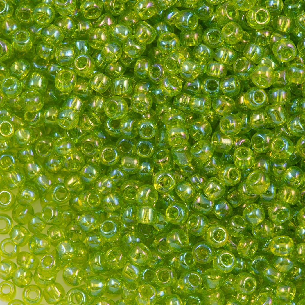 50g Toho Round Seed Beads 6/0 Transparent Lime Green AB (164)