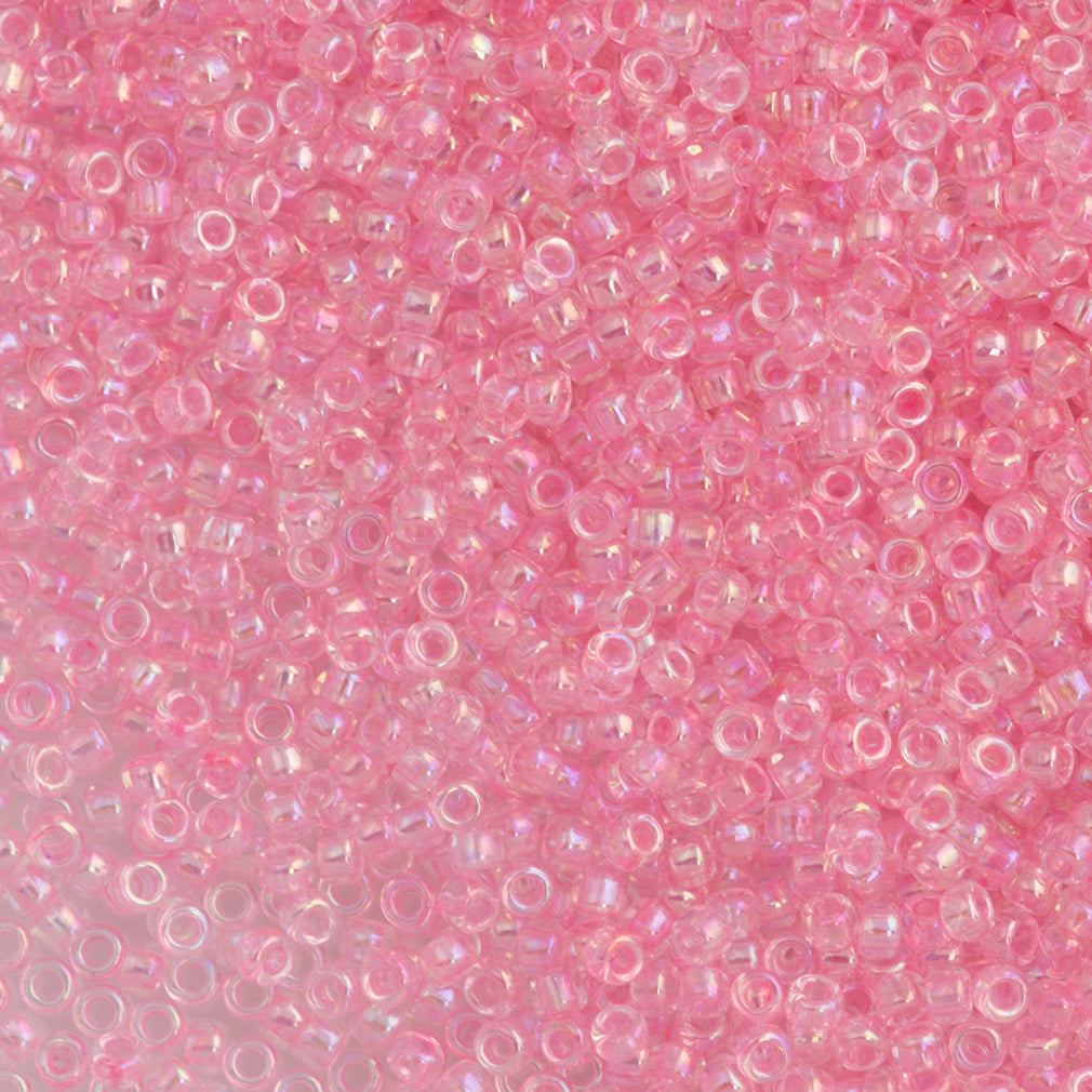Toho Round Seed Beads 6/0 Transparent Dyed Pink AB 2.5-inch tube (171D)