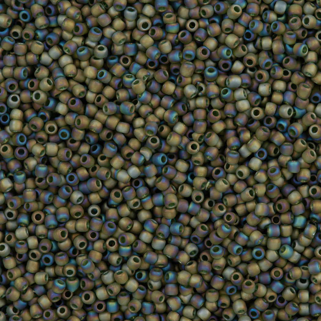 50g Toho Round Seed Bead 11/0 Transparent Matte Moss AB (180F)