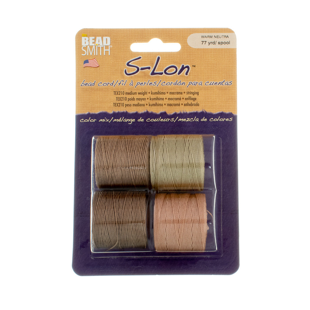 Warm Neutrals 4pc Mix S-Lon Bead Cord Mix 77 Yard Spool .5mm TEX 210