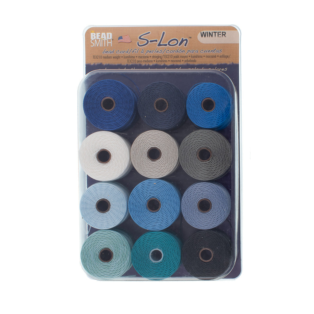 Winter 12pc Mix S-Lon Bead Cord Mix 77 Yard Spool .5mm TEX 210