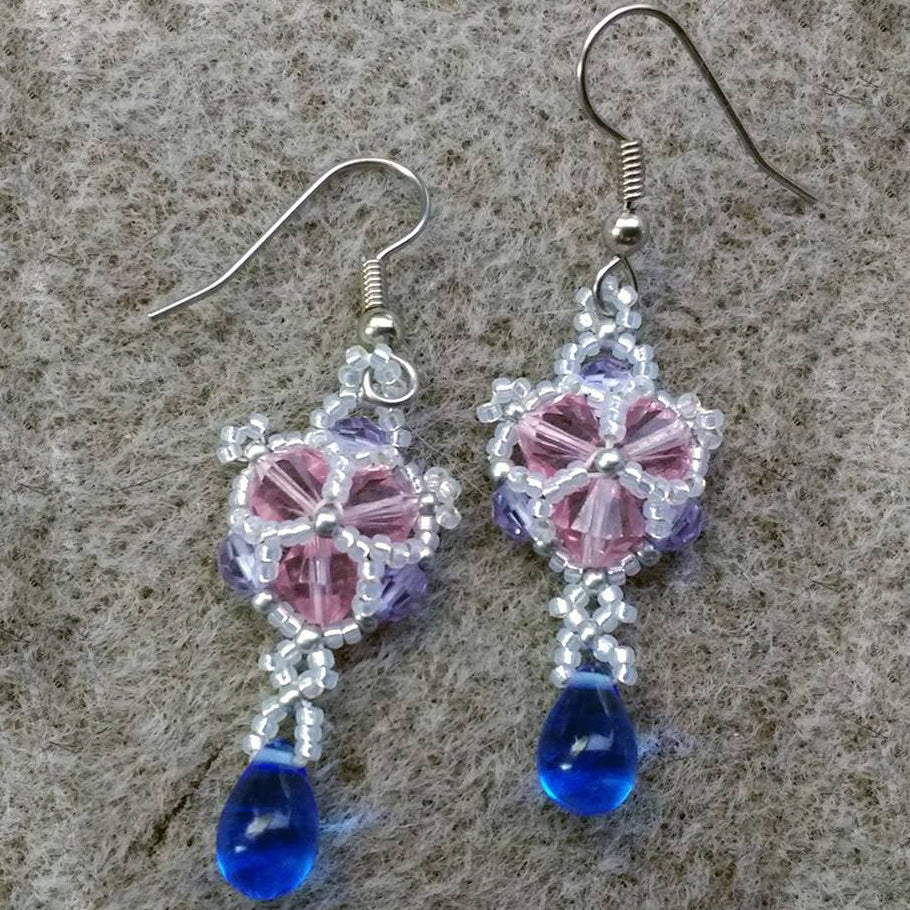 Winter Sparkle Crystal Beaded Earrings Rose & Violet Colorway.