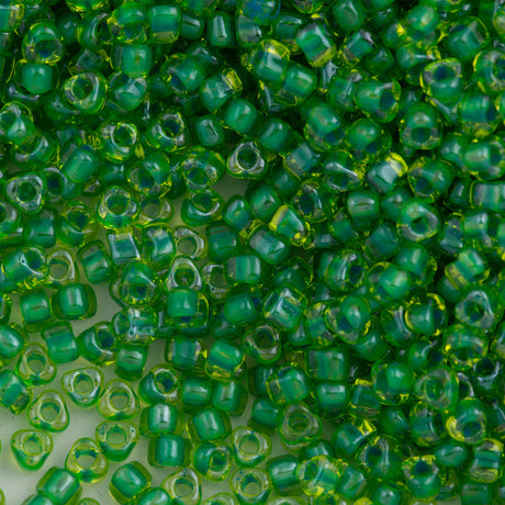 Miyuki Triangle Seed Bead 5/0 Amber Inside Color Lined Kelly 15g (1811)