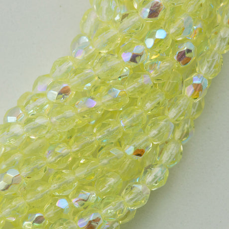 100 Czech Fire Polished 3mm Round Bead Jonquil AB (80130X)