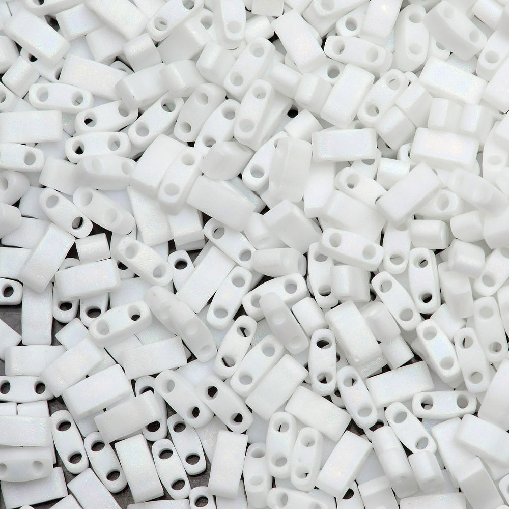 Miyuki Half Tila Seed Bead Opaque Matte White AB 7.5g Tube (402FR)