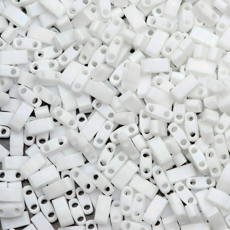 Miyuki Half Tila Seed Bead Opaque Matte White AB 7.5g Tube (402FR)