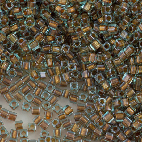 Miyuki 1.8mm Cube Seed Bead Aqua Inside Color Lined Bronze 8g Tube (2642)