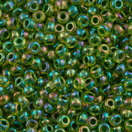 Miyuki Round Seed Bead 6/0 Green Lined Yellow AB 20g Tube (341)