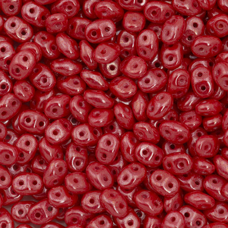 Super Duo 2x5mm Two Hole Beads Opaque Red White Luster 22g Tube (93200WL)