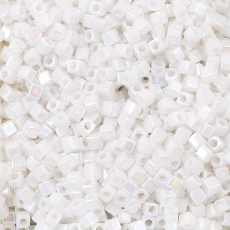 Miyuki 1.8mm Cube Seed Bead Opaque White AB (471)