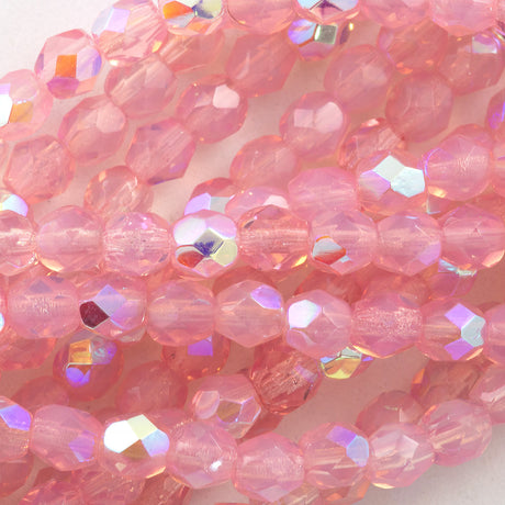 100 Czech Fire Polished 2mm Round Bead Milky Pink AB (71010X)