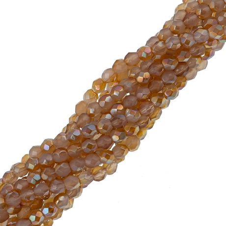 100 Czech Fire Polished 4mm Round Bead Milky Amethyst Celsian (21010Z)