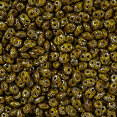 Super Duo 2x5mm Two Hole Beads Yellow Picasso (83120T)