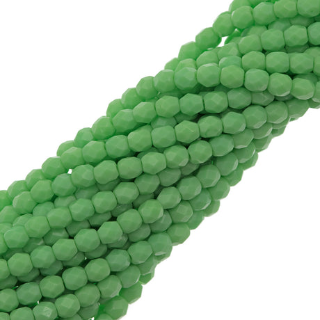 100 Czech Fire Polished 4mm Round Bead Opaque Spring Green (53200)