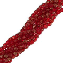 50 Czech Fire Polished 6mm Round Bead Siam Ruby Marbled Gold (90080GM)