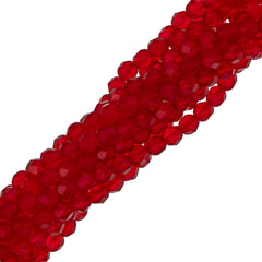 50 Czech Fire Polished 6mm Round Bead Matte Siam Ruby (90080M)