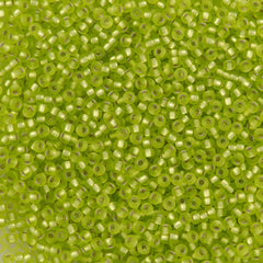 50g Miyuki Round Seed Bead 11/0 Matte Silver Lined Chartreuse (14F)