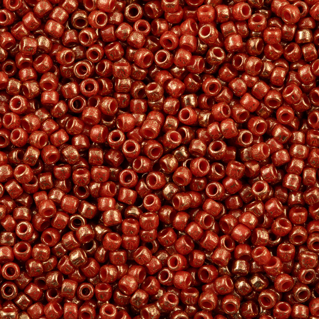 50g Toho Round Seed Bead 8/0 Gilded Marble Orange (1707)