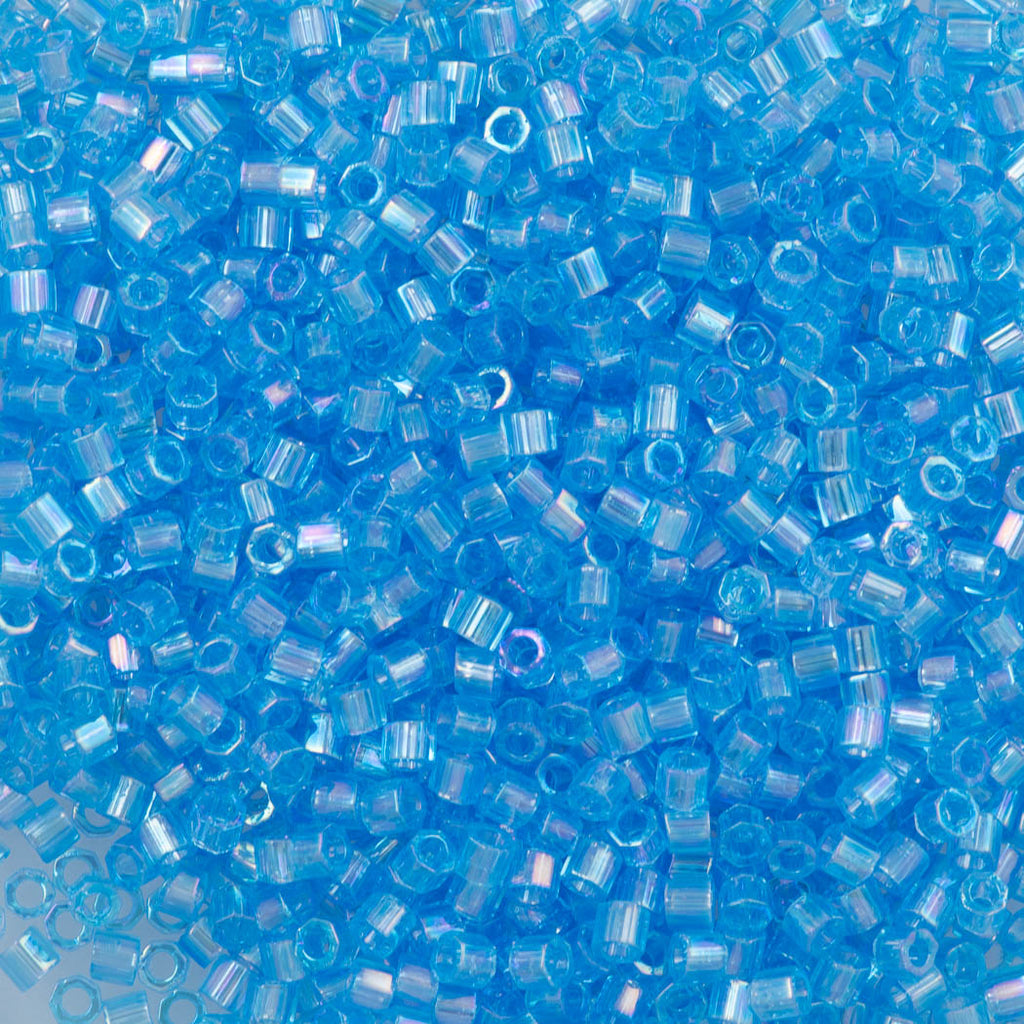 Miyuki Hex Cut Delica Seed Bead 10/0 Transparent Blue Sea AB 2-inch Tube DBMC176