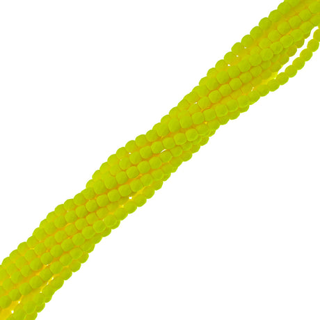 100 Czech Fire Polished 4mm Round Bead Neon Yellow (25121)