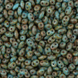 Super Duo 2x5mm Two Hole Beads Opaque Light Blue Dark Travertin (63030TD)