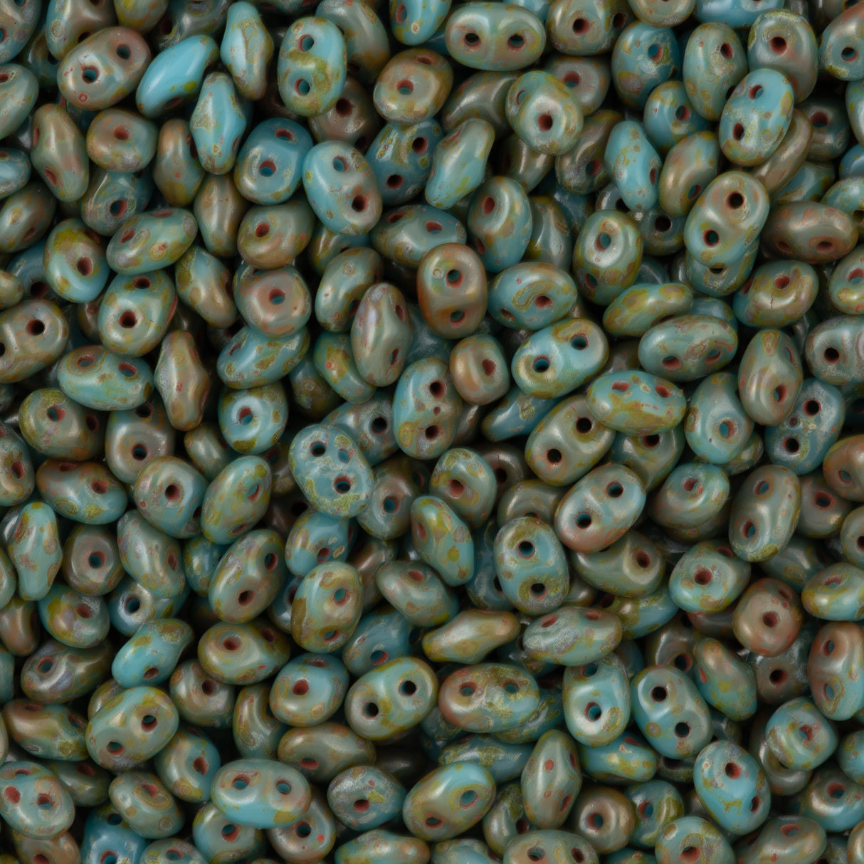 Super Duo 2x5mm Two Hole Beads Opaque Light Blue Dark Travertin (63030TD)