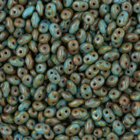 Super Duo 2x5mm Two Hole Beads Opaque Light Blue Dark Travertin (63030TD)