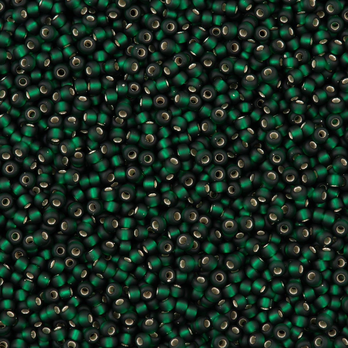 50g Miyuki Round Seed Bead 11/0 Matte Silver Lined Dark Emerald (27F)