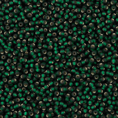50g Miyuki Round Seed Bead 11/0 Matte Silver Lined Dark Emerald (27F)